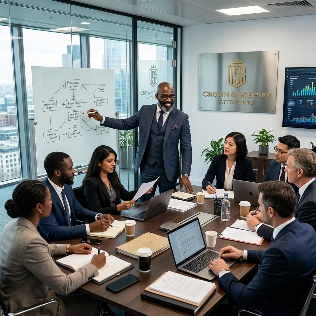 Legal team in a collaborative strategy session